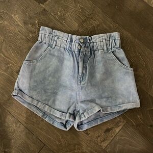 Hemline light wash jean shorts